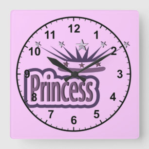 Purple Princess Crown Square Wall Clock