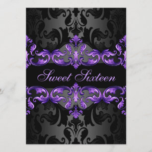 Purple Princess Damask Sweet16 Birthday Invite