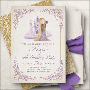 Purple Princess Fairytal Girls Birthday Invitation