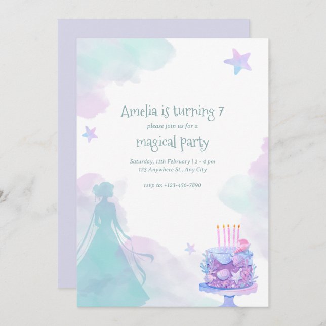 Purple Princess Girl Birthday Party Invitation (Front/Back)