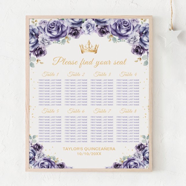 Purple Princess Quinceañera 8 Tables Seating Chart (Creator Uploaded)
