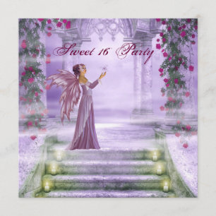 Purple Princess Red Rose Sweet 16 Party Invitation