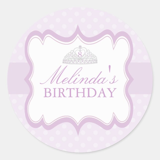 Purple Princess Tiara Girls Birthday Sticker (Front)