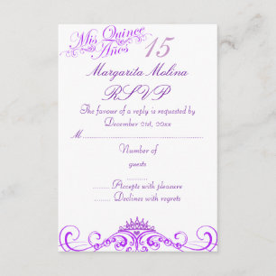 Purple Princess Tiara Quinceanera RSVP Card
