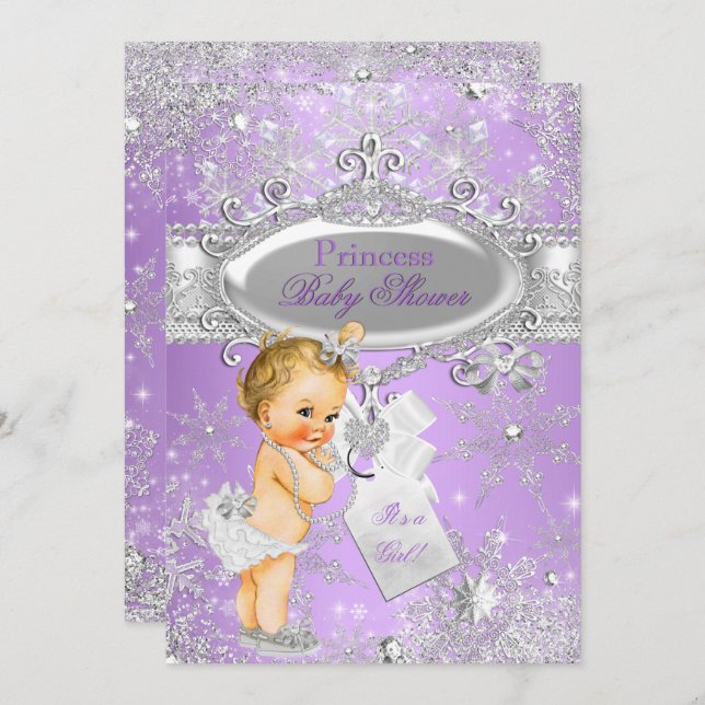 Purple Princess Winter Baby Shower Blonde Invitation (Front/Back)