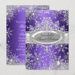 Purple Princess Winter Wonderland Sweet 16 Invite