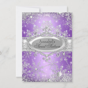Purple Princess Winter Wonderland Sweet 16 Invite