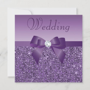 Purple Printed Sequins Bow & Diamond Wedding Invitation