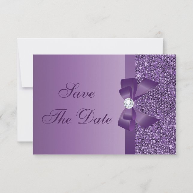 Purple Printed Sequins Wedding Save the Date (Front)