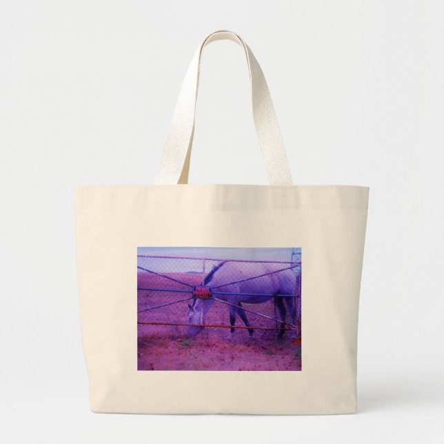 Purple Private Property Horse Large Tote Bag (Front)