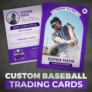 Purple Pro Baseball Trading Card Player Photo