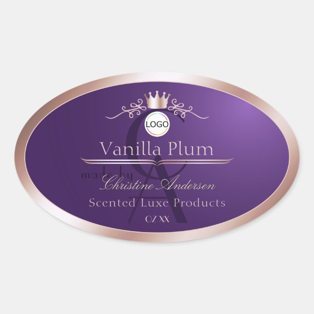 Purple Product Label Rose Gold Frame Logo Monogram (Front)