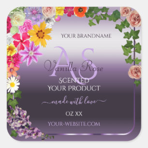 Purple Product Labels Colourful Flowers Monogram