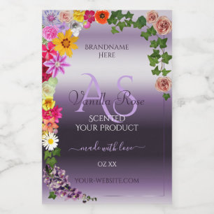 Purple Product Labels Colourful Flowers Monogram