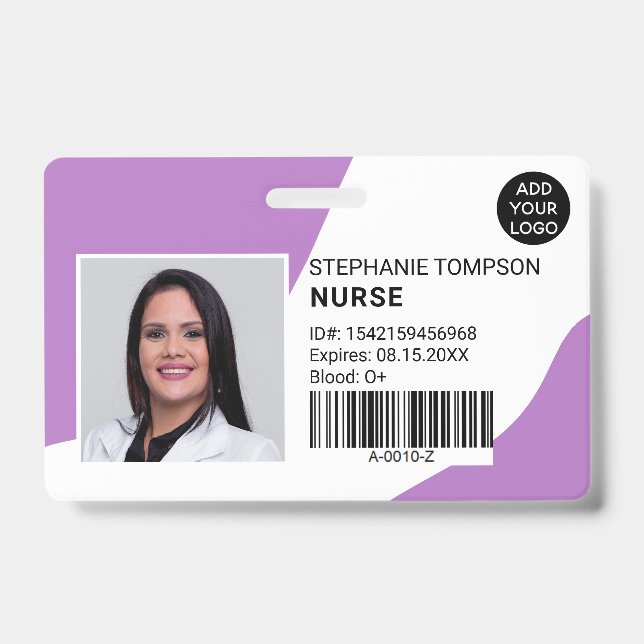 Purple professional nurse photo logo code ID badge (Front)
