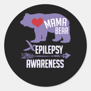 Purple Proud Mama Bear Epilepsy Awareness Classic Round Sticker