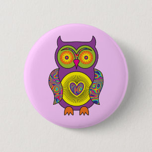 Purple Psychedelic Owl 6 Cm Round Badge