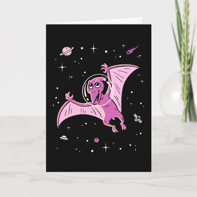 Purple Pterodactyl Dinos In Space Card (Front)