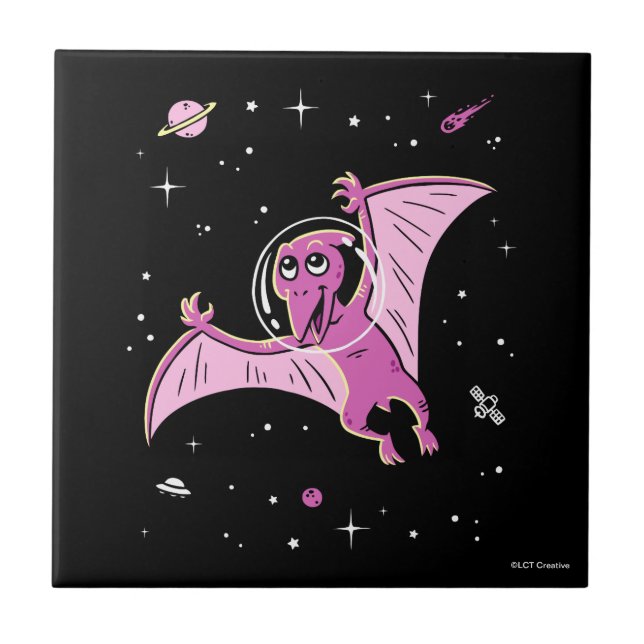 Purple Pterodactyl Dinos In Space Ceramic Tile (Front)