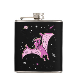 Purple Pterodactyl Dinos In Space Hip Flask
