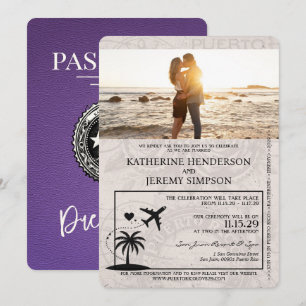 Purple Puerto Rico Passport Wedding Invitation