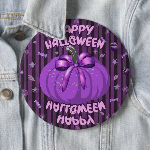 Purple Pumpkin Bow Happy Halloween 6 Cm Round Badge