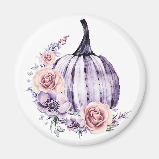 Purple pumpkin cute floral fall autumn flowers  magnet (Front)