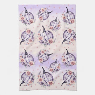 Purple pumpkin cute floral fall autumn flowers tea towel