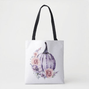 Purple pumpkin cute floral fall autumn flowers tote bag