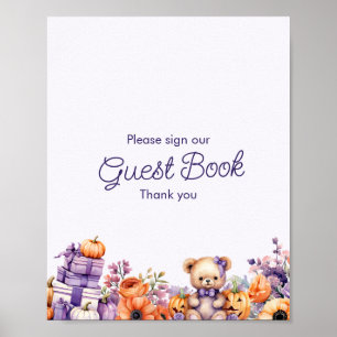 Purple Pumpkin Fall Baby Shower Guest Book Sign