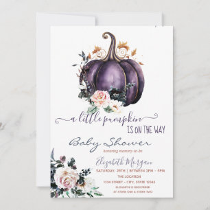 Purple Pumpkin Flowers,Dotted Baby Shower Invitation