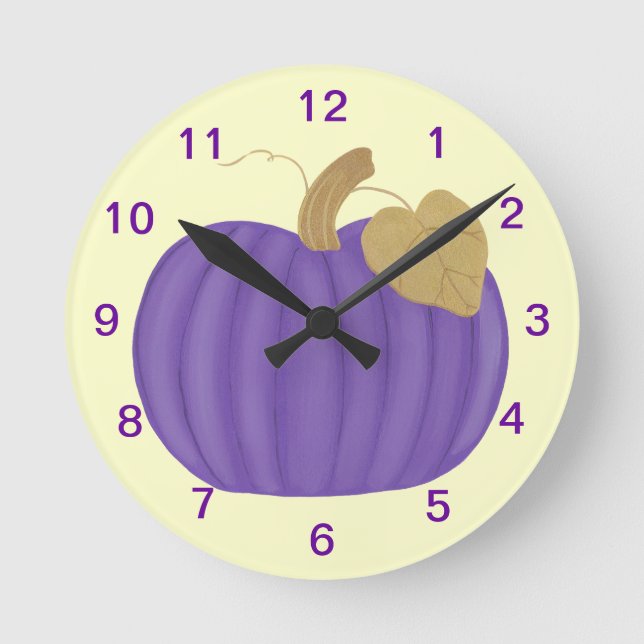 Purple Pumpkin Gold Leaf Clock (Front)