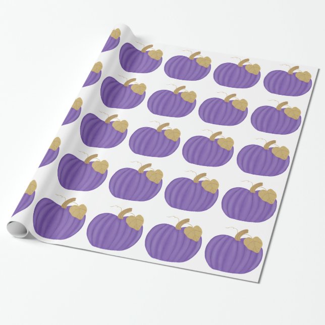 Purple Pumpkin Gold Leaf Wrapping Paper (Unrolled)