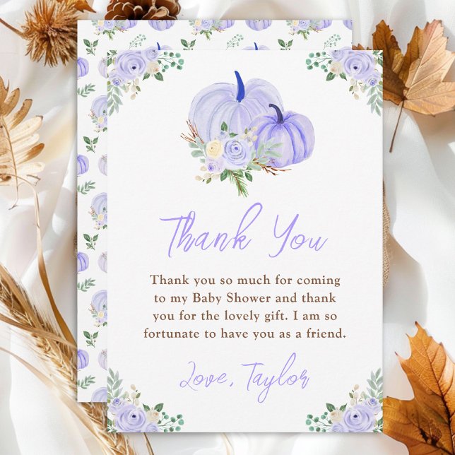 Purple Pumpkins Floral Baby Shower Thank You Card (Creator Uploaded)