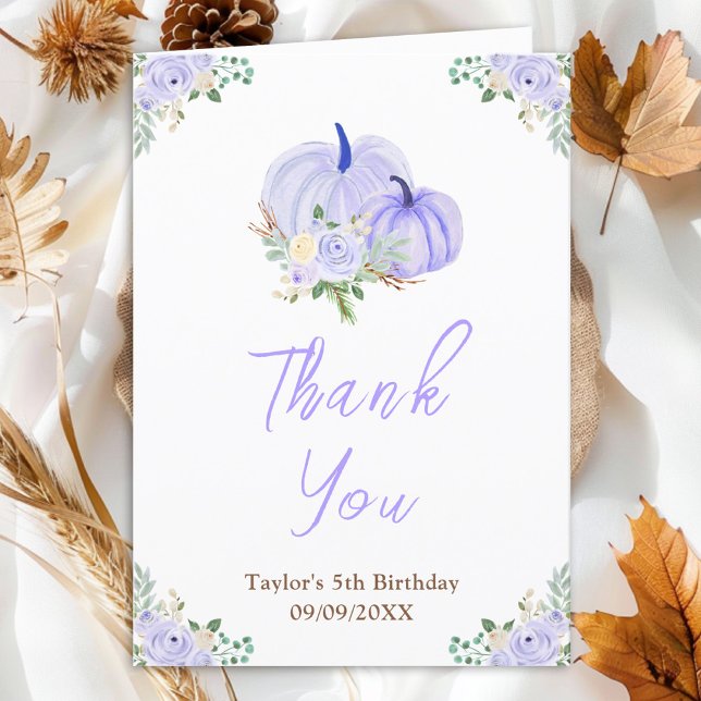 Purple Pumpkins Floral Birthday Party Thank You Card (Creator Uploaded)