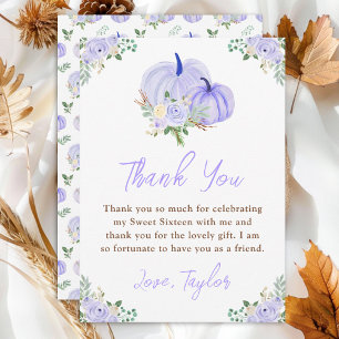 Purple Pumpkins Floral Sweet Sixteen Thank You Card