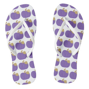 Purple Pumpkins Gold Leaf Pattern Autumn FlipFlops
