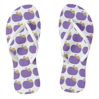 Purple Pumpkins Gold Leaf Pattern Autumn FlipFlops