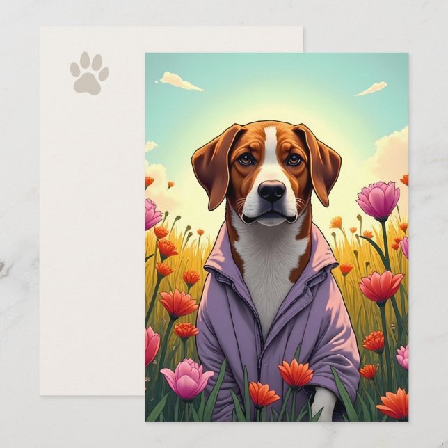 Purple pup in bloom holiday card (Front/Back)