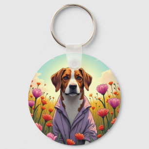 Purple pup in bloom key ring