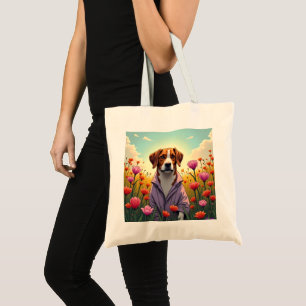 Purple pup in bloom tote bag