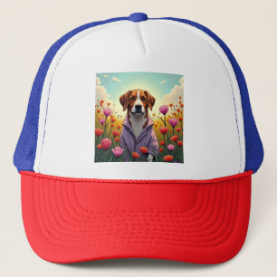 Purple pup in bloom trucker hat