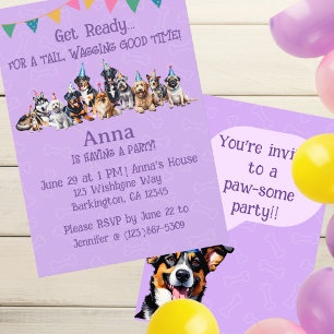 Purple Puppy Dog Birthday Paw-ty Invitation