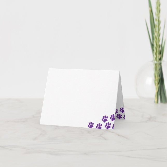 Purple Puppy Paw Prints Blank Note Card (Front)