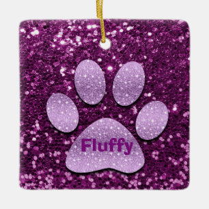 Purple Puppy Paw Purple Faux Glitter Ceramic Tree Decoration