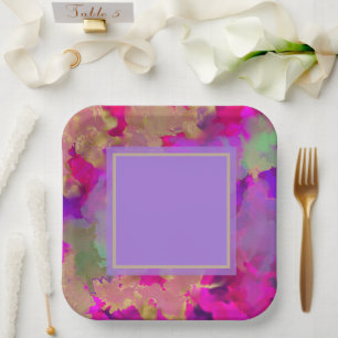 Purple, purple and gold marble paper plates