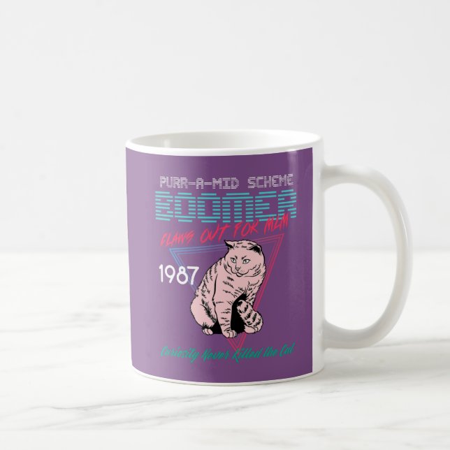 Purple | Purr-a-Mid Scheme Boomer: Anti-MLM Tabby Coffee Mug (Right)