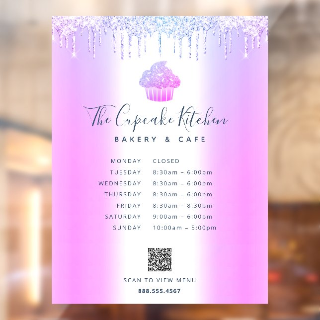 Purple QR Code Menu Hours Cupcake Bakery Glitter (Sheet 2)