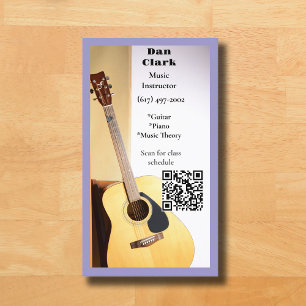 Purple QR Code Music Teacher Acoustic Guitar Business Card