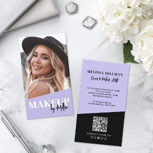 Purple QR Code Photo Makeup Vertical Business Card